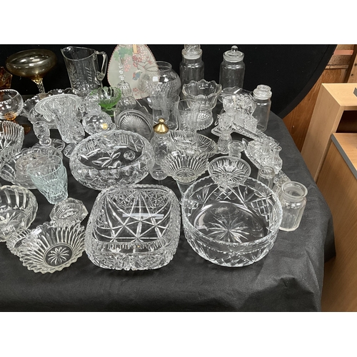 20 - 3 BOXES OF GLASSWARE TO INCLUDE WATERJUGS, VASES, FRUIT BOWLS ETC