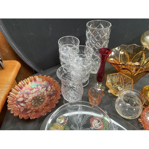 20 - 3 BOXES OF GLASSWARE TO INCLUDE WATERJUGS, VASES, FRUIT BOWLS ETC