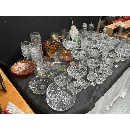 20 - 3 BOXES OF GLASSWARE TO INCLUDE WATERJUGS, VASES, FRUIT BOWLS ETC