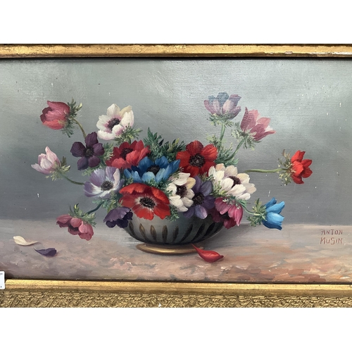 23 - VINTAGE GILT FRAMED OILS STILL LIFE SIGNED ANTON MUSIN 26