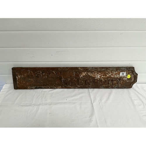 30 - VICTORIAN CAST IRON DOUBLE SIDED FINGER SIGN - ASTON & WRENBURY 34