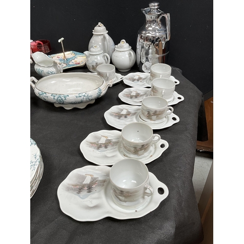 36 - 4 BOXES OF CHINA GLASS AND KITCHENWARE - PYREX ETC