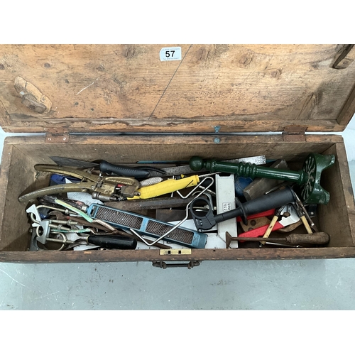 57 - VICTORIAN PINE BOX AND TOOLS H8