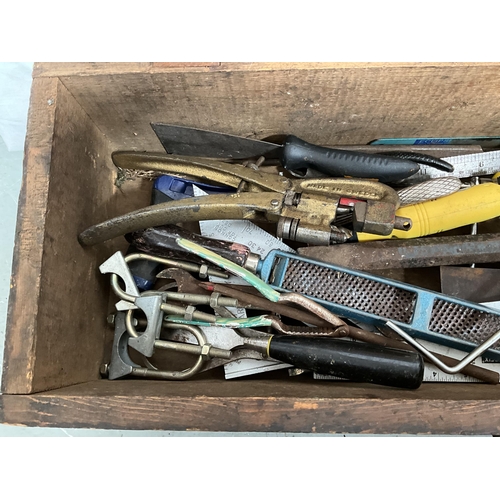 57 - VICTORIAN PINE BOX AND TOOLS H8