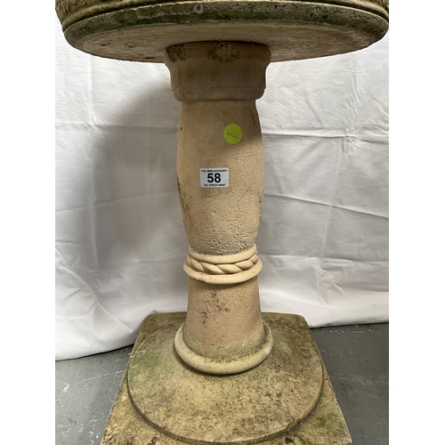 58 - GARDEN PEDESTAL BIRD BATH - PEDESTAL DAMAGE TO TOP H26