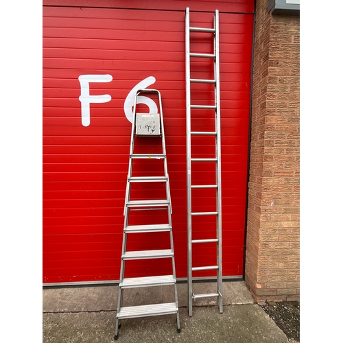 1 - ALUMINIUM STEP LADDER AND SINGLE RUNG LADDER