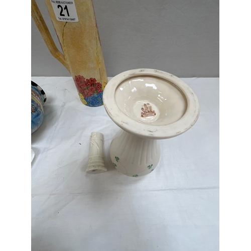 21 - RADFORD DECO JUG, 2 PIECES OF BELLEEK, MANDY DODD ART POT