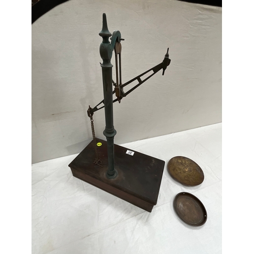 37 - VICTORIAN BALANCE SCALES MAHOGANY  BASE WITH DRAWER