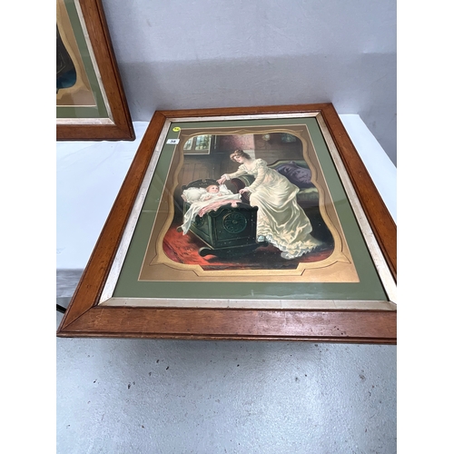 38 - PAIR OF OAK FRAMED GLAZED VICTORIAN PRINTS OF BABY IN CRIB 30