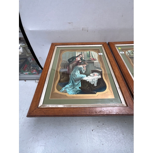 38 - PAIR OF OAK FRAMED GLAZED VICTORIAN PRINTS OF BABY IN CRIB 30