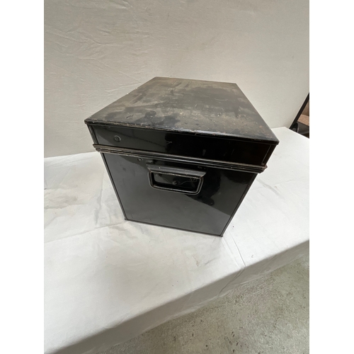 39 - BLACK TIN DEED BOX - NO KEY