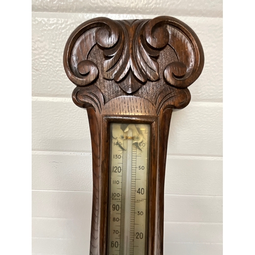 46 - CARVED OAK BANJO WALL BAROMETER - A/F - A AIMES OF NORWICH