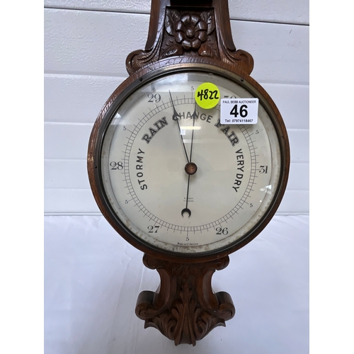 46 - CARVED OAK BANJO WALL BAROMETER - A/F - A AIMES OF NORWICH