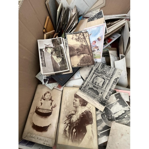 66 - LARGE BOX OF POSTCARDS, CIGARETTE CARDS, EPHEMERA