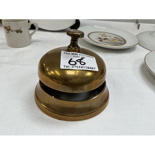 68 - QTY OF CHINA TO INCLUDE DESK BELL, VARIOUS COLLECTORS PLATES , IVORYWARE SILVER PLATED RIMMED FRUIT ... 