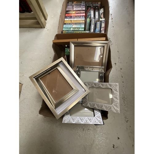 73 - 4 BOXES OF BOOKS INCLUDING DAN BROWN, CHRIS CARTER  AND QTY PHOTO FRAMES