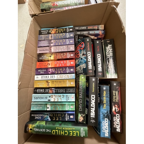 73 - 4 BOXES OF BOOKS INCLUDING DAN BROWN, CHRIS CARTER  AND QTY PHOTO FRAMES