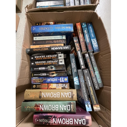 73 - 4 BOXES OF BOOKS INCLUDING DAN BROWN, CHRIS CARTER  AND QTY PHOTO FRAMES