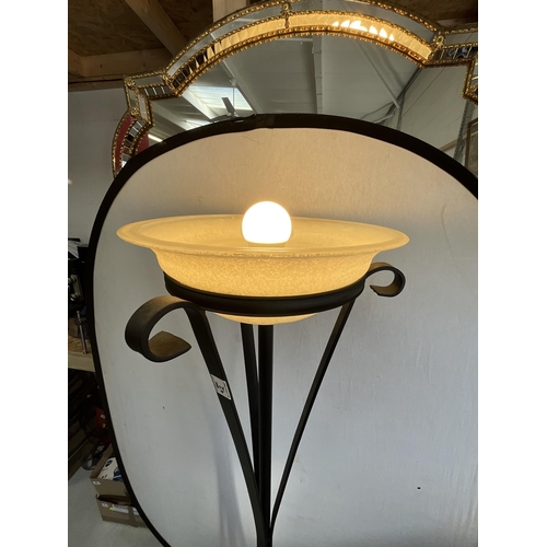 92 - METAL UPLIGHTER LAMP WITH GLASS SHADE