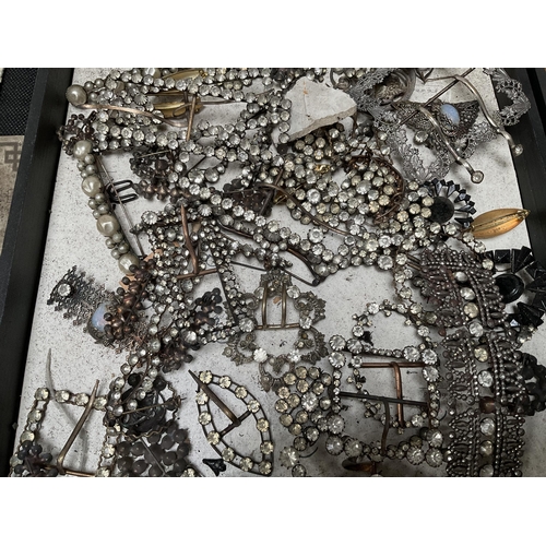 170 - 3 TRAYS OF VINTAGE COSTUME JEWELLERY STEEL AND PASTE ETC