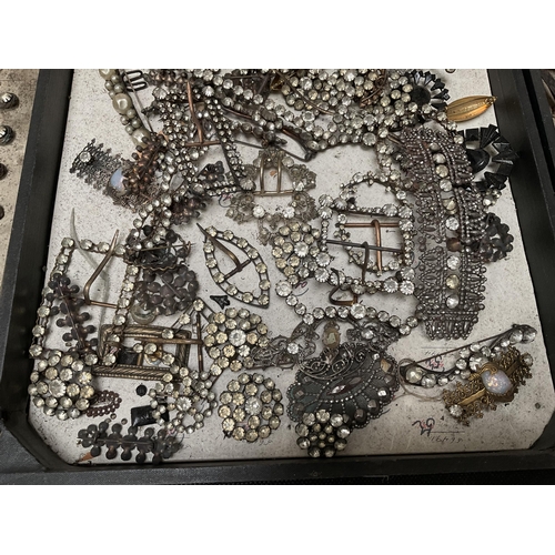 170 - 3 TRAYS OF VINTAGE COSTUME JEWELLERY STEEL AND PASTE ETC