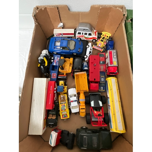 103 - 3 BOXES OF TOYS TO INCLUDE TRACTORS, CARS, DINKY, MATCHBOX ETC