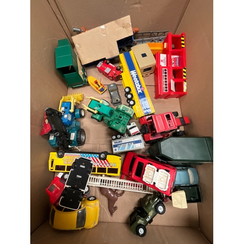 105 - 3 BOXES OF TOYS TO INCLUDE MAISTO, MATCHBOX, CORGI ETC