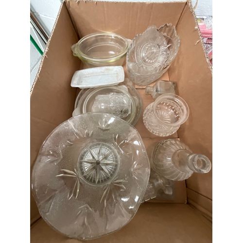 110 - 2 BOXES OF MIXED GLASSWARE TO INCLUDE FRUIT BOWLS, LUSTRE GLASS ETC