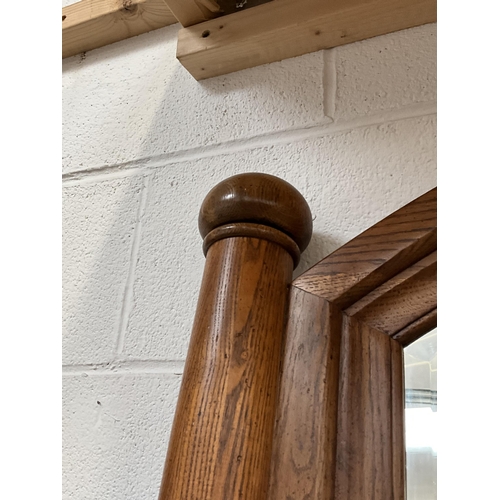 127 - LARGE OAK FRAMED OVER MANTLE MIRROR H46