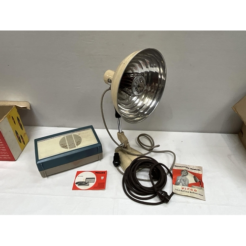 131 - BOXED PHILIPS VINTAGE RECORD PLAYER AG4000 AND A PIFCO INFRA RED AND RADIANT HEAT LAMP