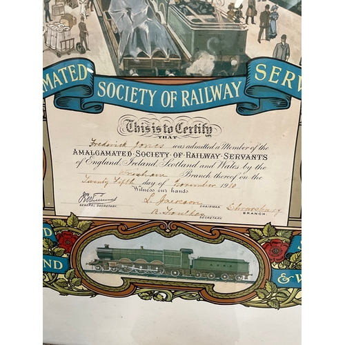 158 - OAK FRAMED RAILWAY PRINT - ALGIMATED SOCIETY OF RAILWAY SERVANTS 1910 29