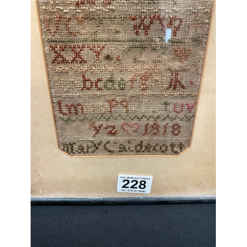 228 - FRAMED GEORGIAN SAMPLER DATED 1818 14.5