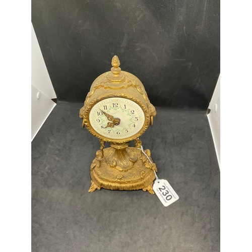 230 - GILT MANTEL CLOCK - GLASS ON DIAL MISSING H8