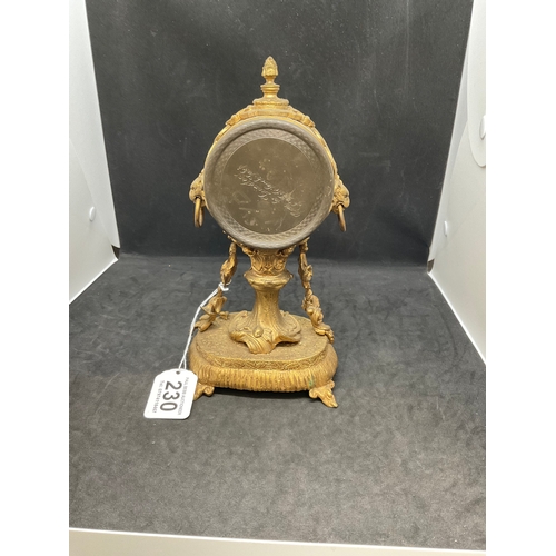 230 - GILT MANTEL CLOCK - GLASS ON DIAL MISSING H8