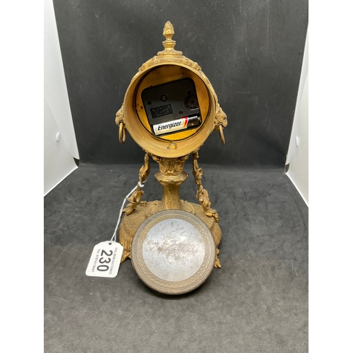 230 - GILT MANTEL CLOCK - GLASS ON DIAL MISSING H8