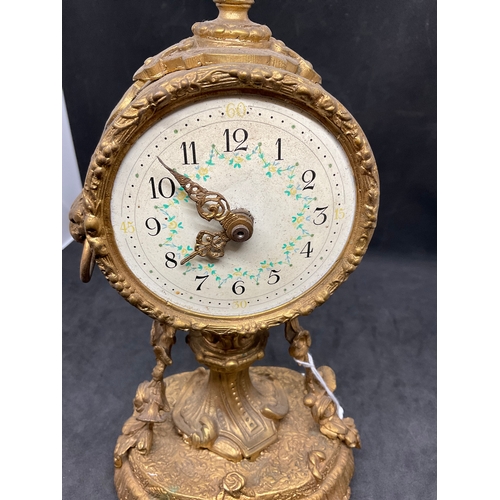 230 - GILT MANTEL CLOCK - GLASS ON DIAL MISSING H8