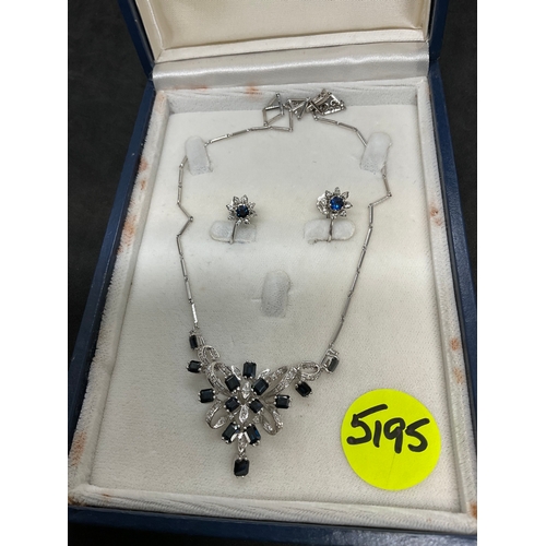 233 - WHITE GOLD  DIAMOND AND SAPPHIRE NECKLACE AND EARRINGS  - STAMPED 18K - ALL TESTED - TOTAL WEIGHT 20... 