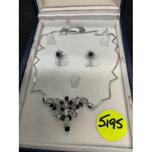 233 - WHITE GOLD  DIAMOND AND SAPPHIRE NECKLACE AND EARRINGS  - STAMPED 18K - ALL TESTED - TOTAL WEIGHT 20... 