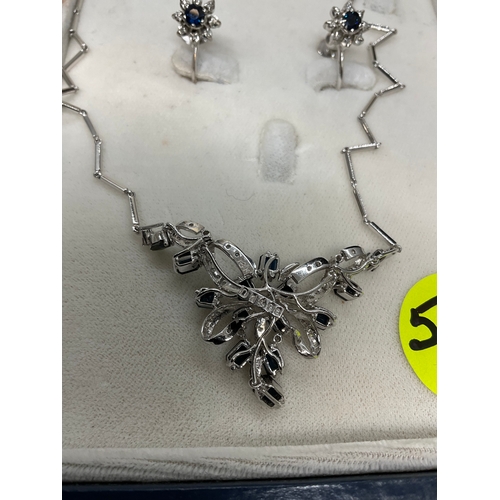 233 - WHITE GOLD  DIAMOND AND SAPPHIRE NECKLACE AND EARRINGS  - STAMPED 18K - ALL TESTED - TOTAL WEIGHT 20... 