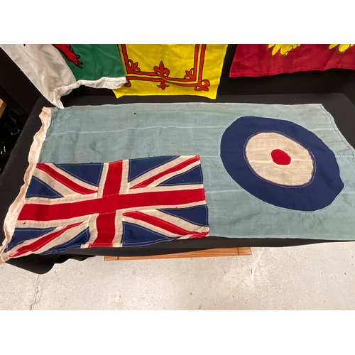 235 - COLLECTION OF FLAGS TO INCLUDE EARLY RAF HANDSTICHED FLAG 22