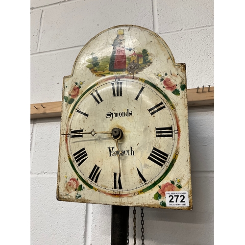 272 - PAINTED BLACK FOREST WALL CLOCK FACE AND WORKS A/F L15