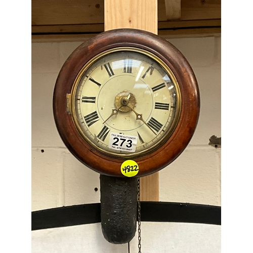 273 - VICTORIAN MAHOGANY POSTMANS ALARM CLOCK WITH WEIGHTS  D9