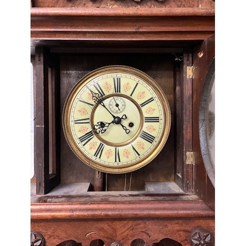 275 - VICTORIAN MAHOGANY FRAMED VIENNA WALL CLOCK A/F AND WORMED L46