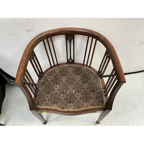 281 - EDWARDIAN MAHOGANY BEDROOM CHAIR WITH UPHOLSTERED SEAT