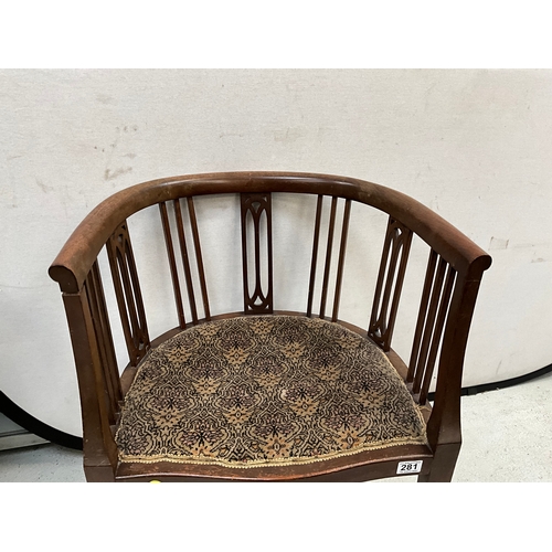 281 - EDWARDIAN MAHOGANY BEDROOM CHAIR WITH UPHOLSTERED SEAT