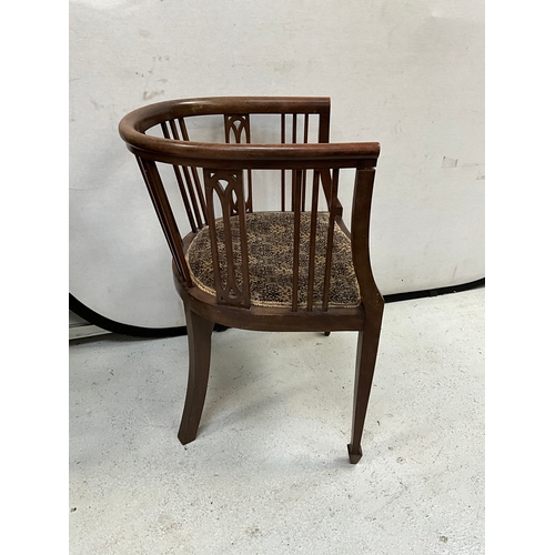 281 - EDWARDIAN MAHOGANY BEDROOM CHAIR WITH UPHOLSTERED SEAT