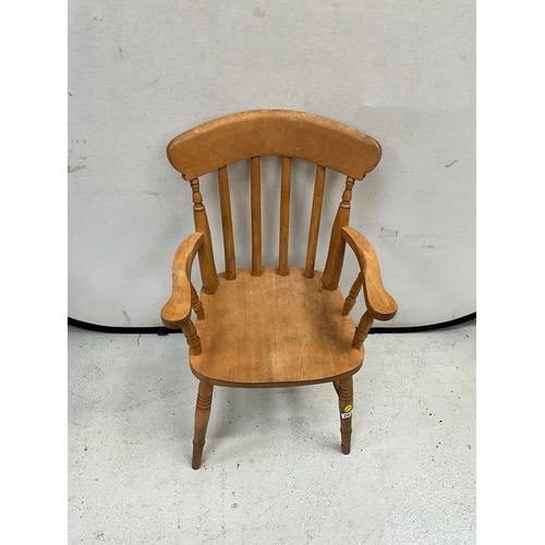 282 - REPRODUCTION BEECH KITCHEN FARMHOUSE ARMCHAIR