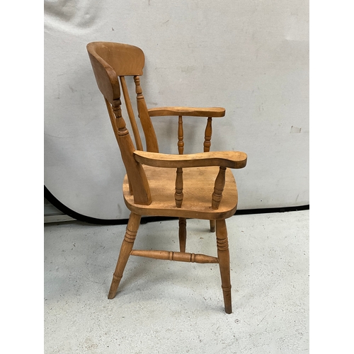 282 - REPRODUCTION BEECH KITCHEN FARMHOUSE ARMCHAIR