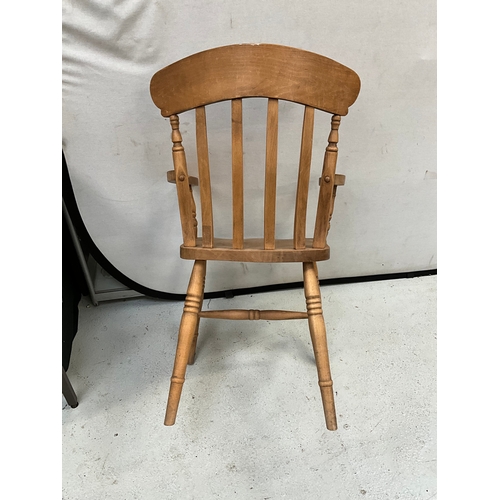 282 - REPRODUCTION BEECH KITCHEN FARMHOUSE ARMCHAIR