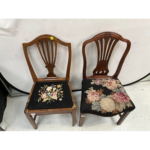 285 - GEORGIAN MAHOGANY UPHOLSTERED DINING CHAIR AND A VICTORIAN OAK UPHOLSTERED DINING CHAIR - A/F